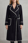 Seraphine – Contrast-Trim Belted Long Coat – Victoria Studio