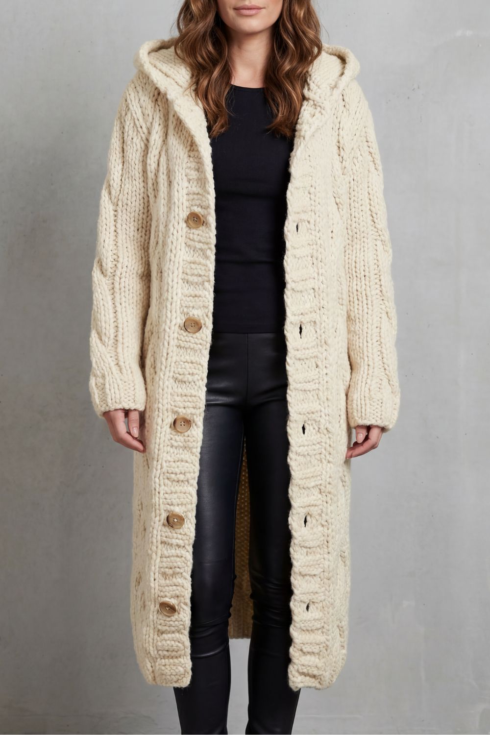 Amélie – Hooded Cable-Knit Cardigan Coat – Victoria Studio
