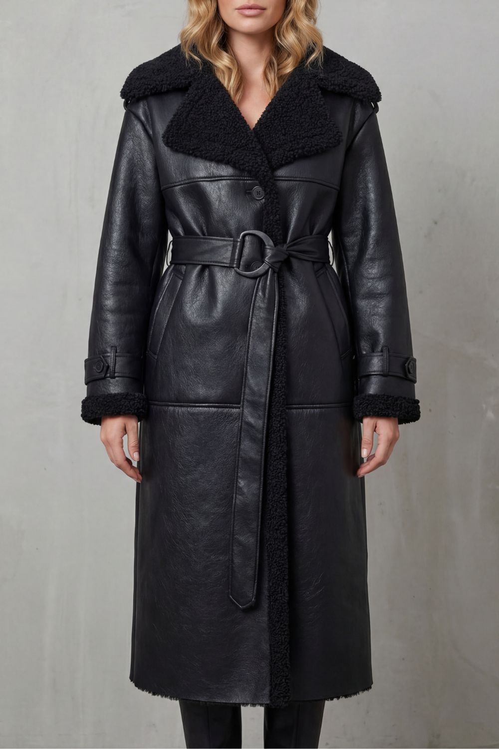 Mirette – Manteau ceinturé effet peau lainée – Victoria Studio