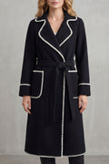 Seraphine – Contrast-Trim Belted Long Coat – Victoria Studio