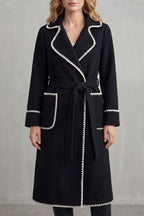 Seraphine – Contrast-Trim Belted Long Coat – Victoria Studio