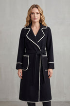 Seraphine – Contrast-Trim Belted Long Coat – Victoria Studio