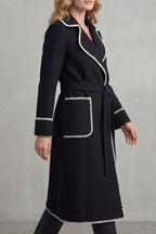 Seraphine – Contrast-Trim Belted Long Coat – Victoria Studio