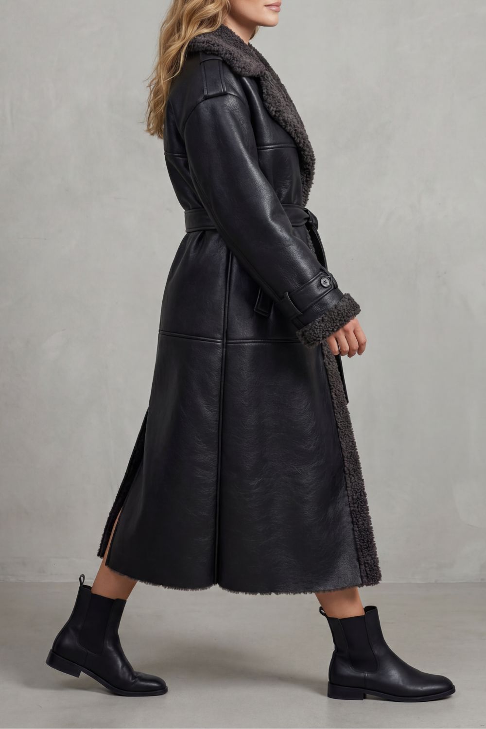 Mirette – Belted Shearling-Style Coat – Victoria Studio