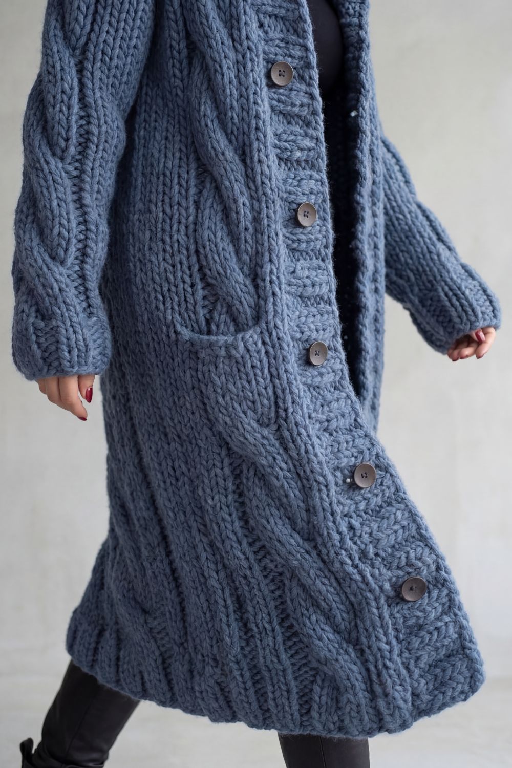 Amélie – Hooded Cable-Knit Cardigan Coat – Victoria Studio
