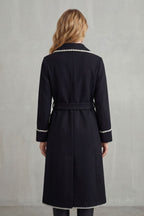 Seraphine – Contrast-Trim Belted Long Coat – Victoria Studio