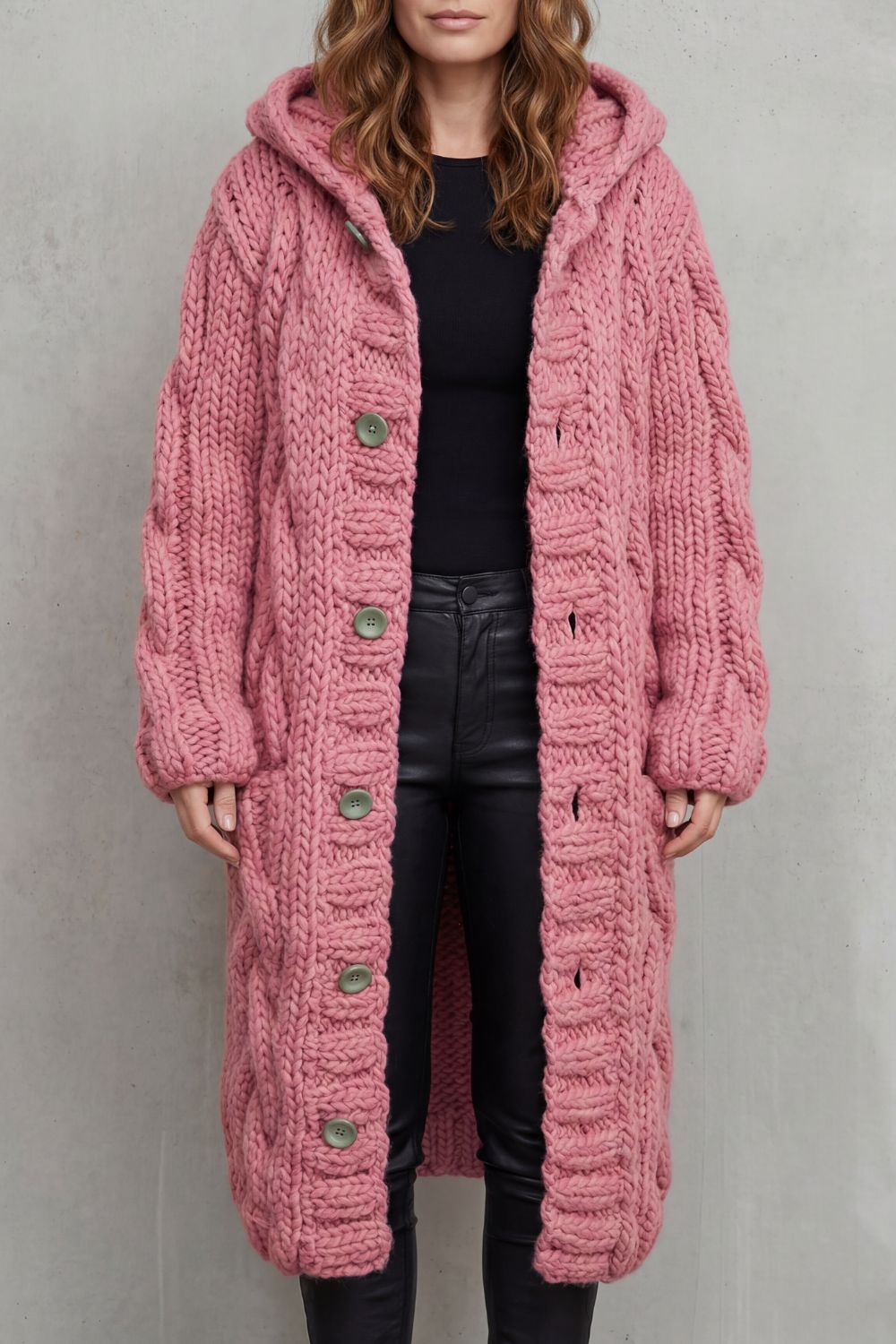 Amélie – Hooded Cable-Knit Cardigan Coat – Victoria Studio
