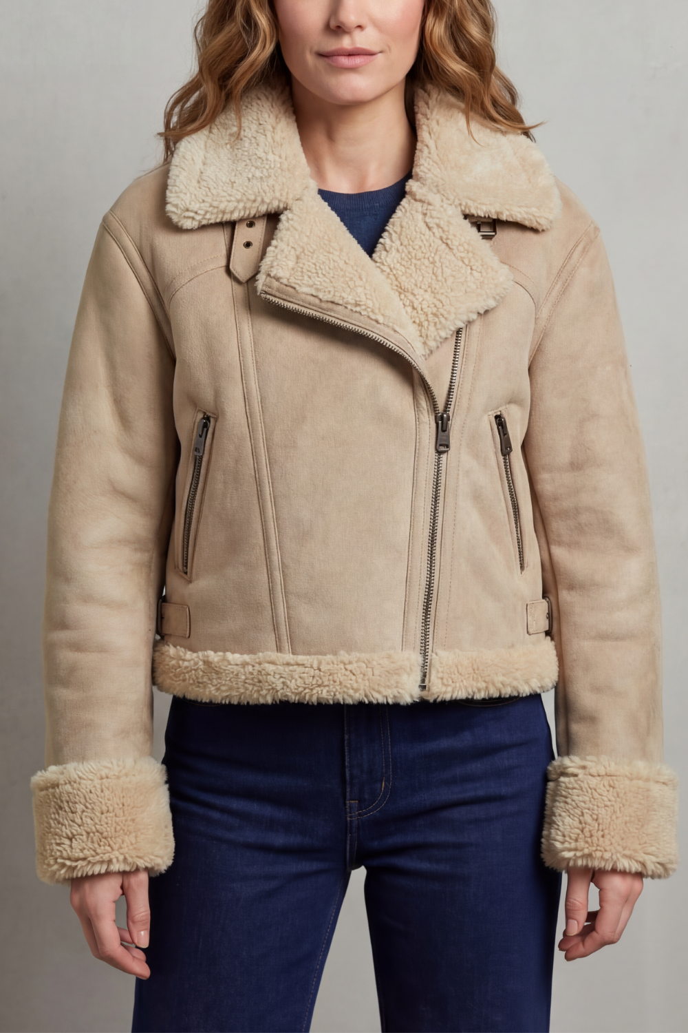Alba – Cropped Faux-Shearling Aviator Jacket – Victoria Studio
