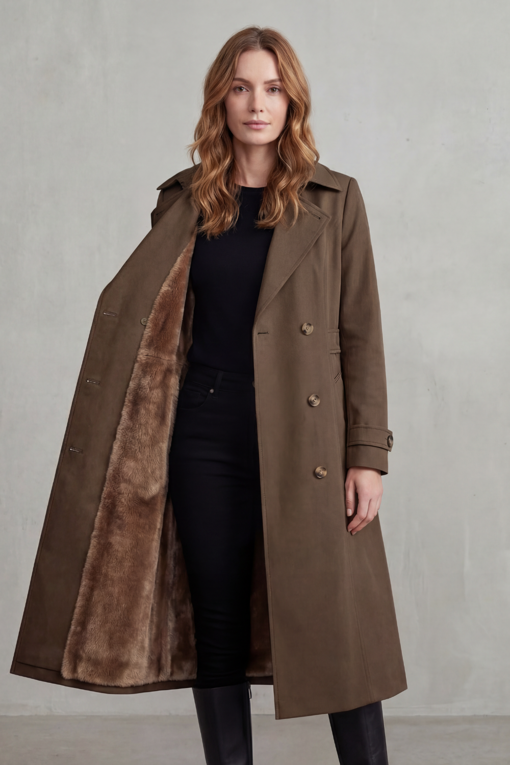 Célestine – Faux-Fur Lined Double-Breasted Trench – Victoria Studio