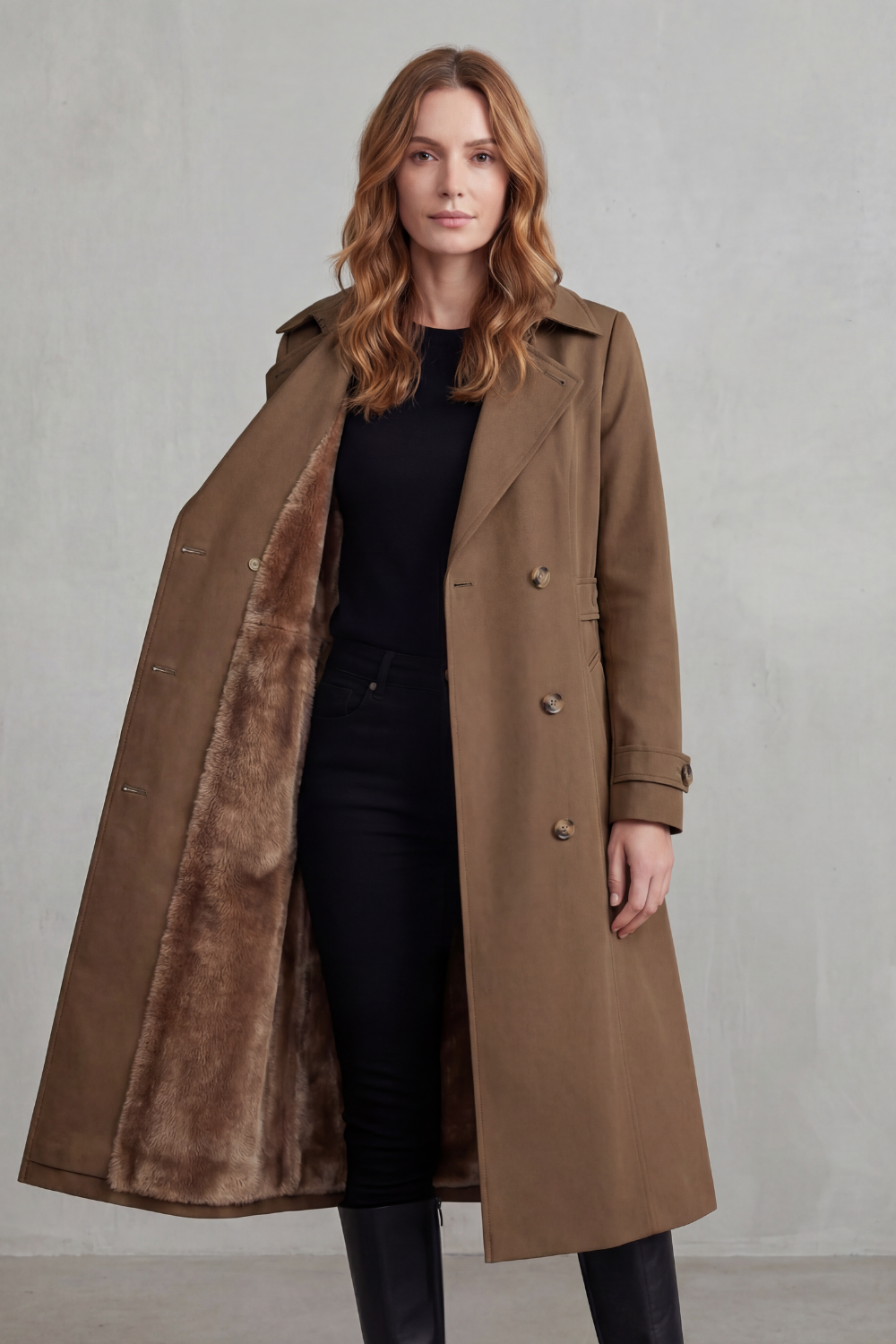 Célestine – Faux-Fur Lined Double-Breasted Trench – Victoria Studio