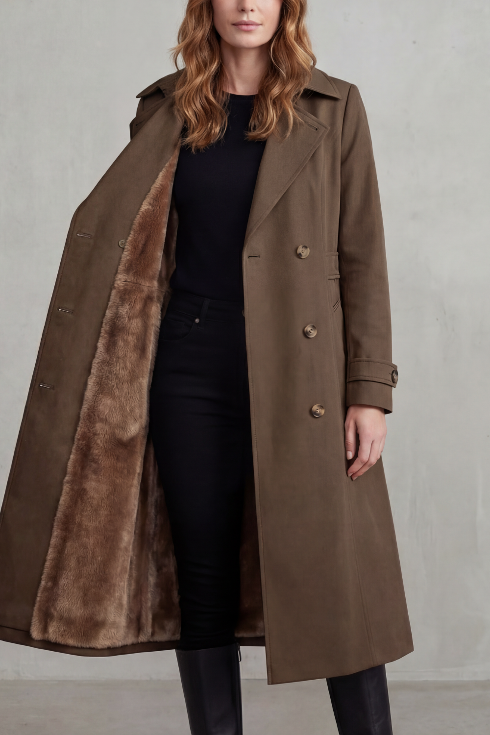 Célestine – Faux-Fur Lined Double-Breasted Trench – Victoria Studio