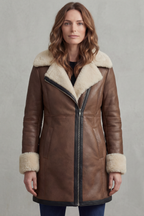 Eliana – Manteau en similicuir à col effet peau lainée – Victoria Studio