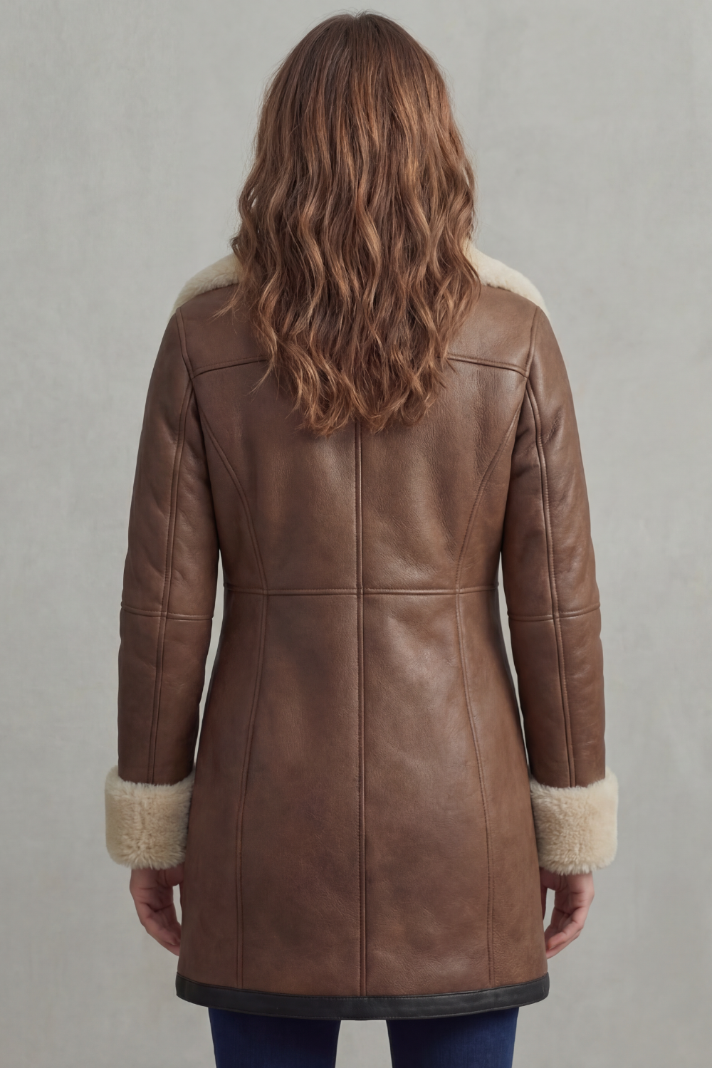 Eliana – Manteau en similicuir à col effet peau lainée – Victoria Studio