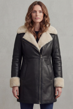 Eliana – Manteau en similicuir à col effet peau lainée – Victoria Studio