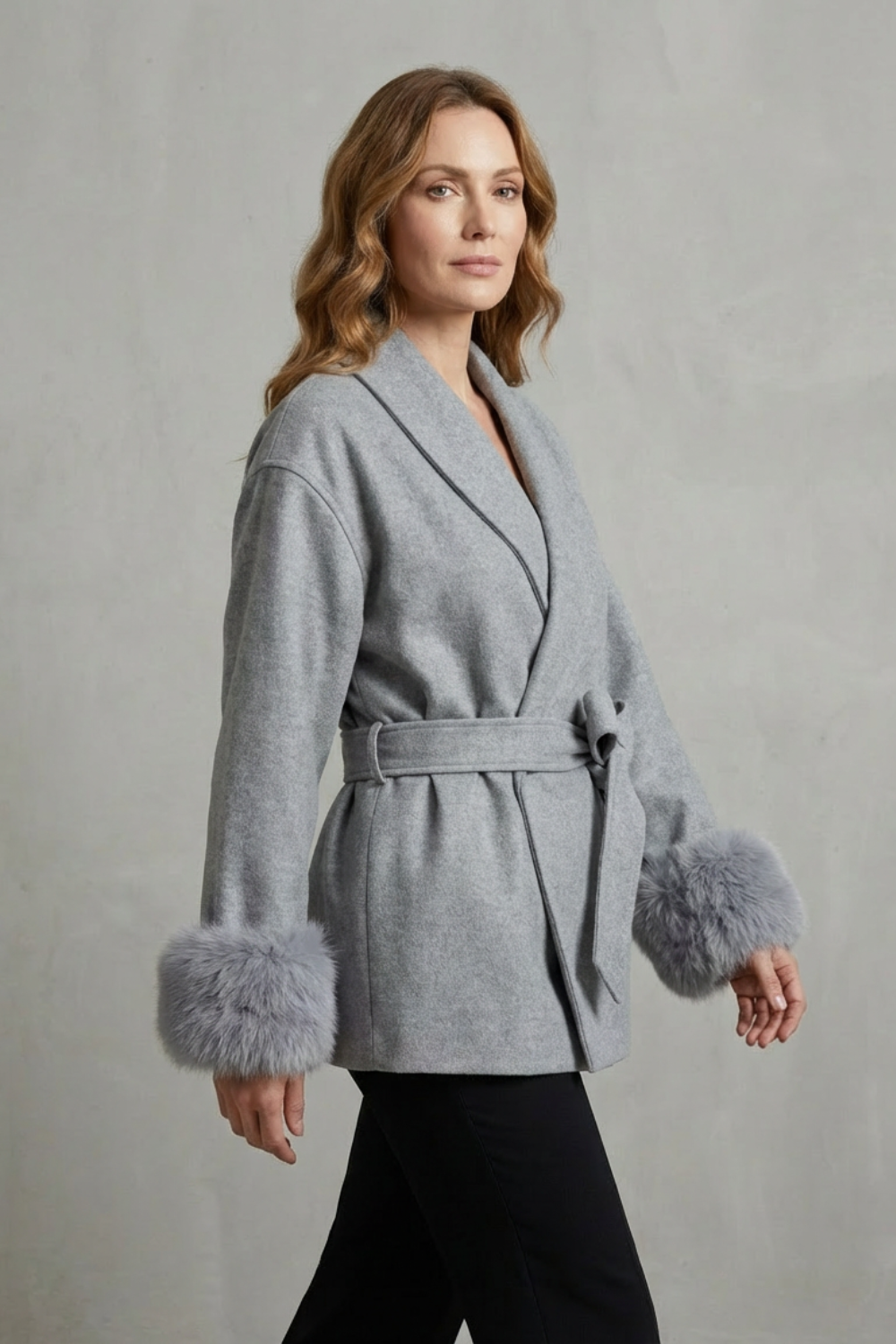 Colette – Faux-Fur Cuff Belted Coat – Victoria Studio