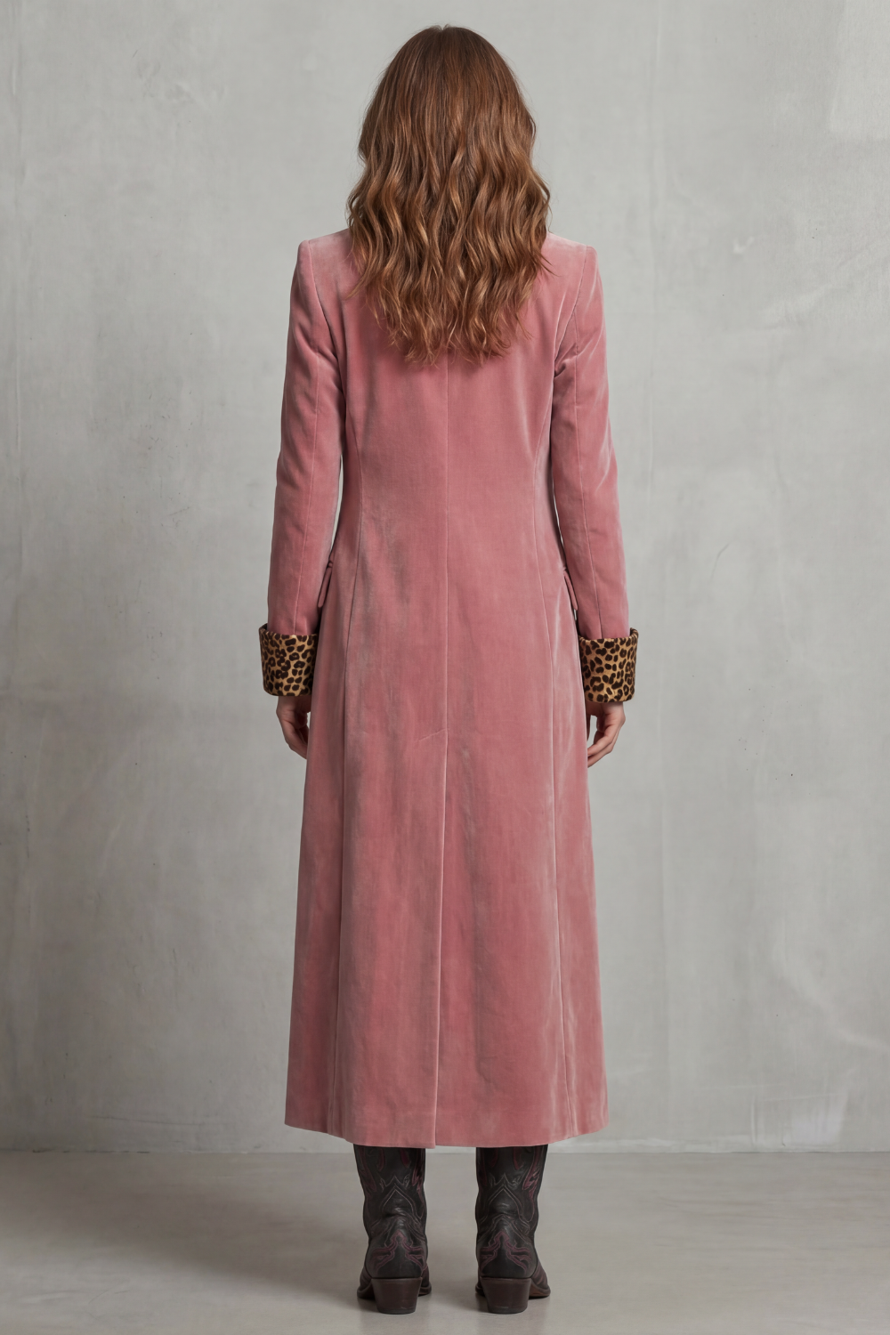 Veloura – Velvet Long Coat with Leopard Lining – Victoria Studio
