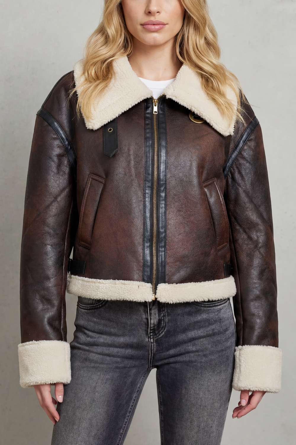 Mireva – Blouson aviateur court effet peau lainée – Victoria Studio