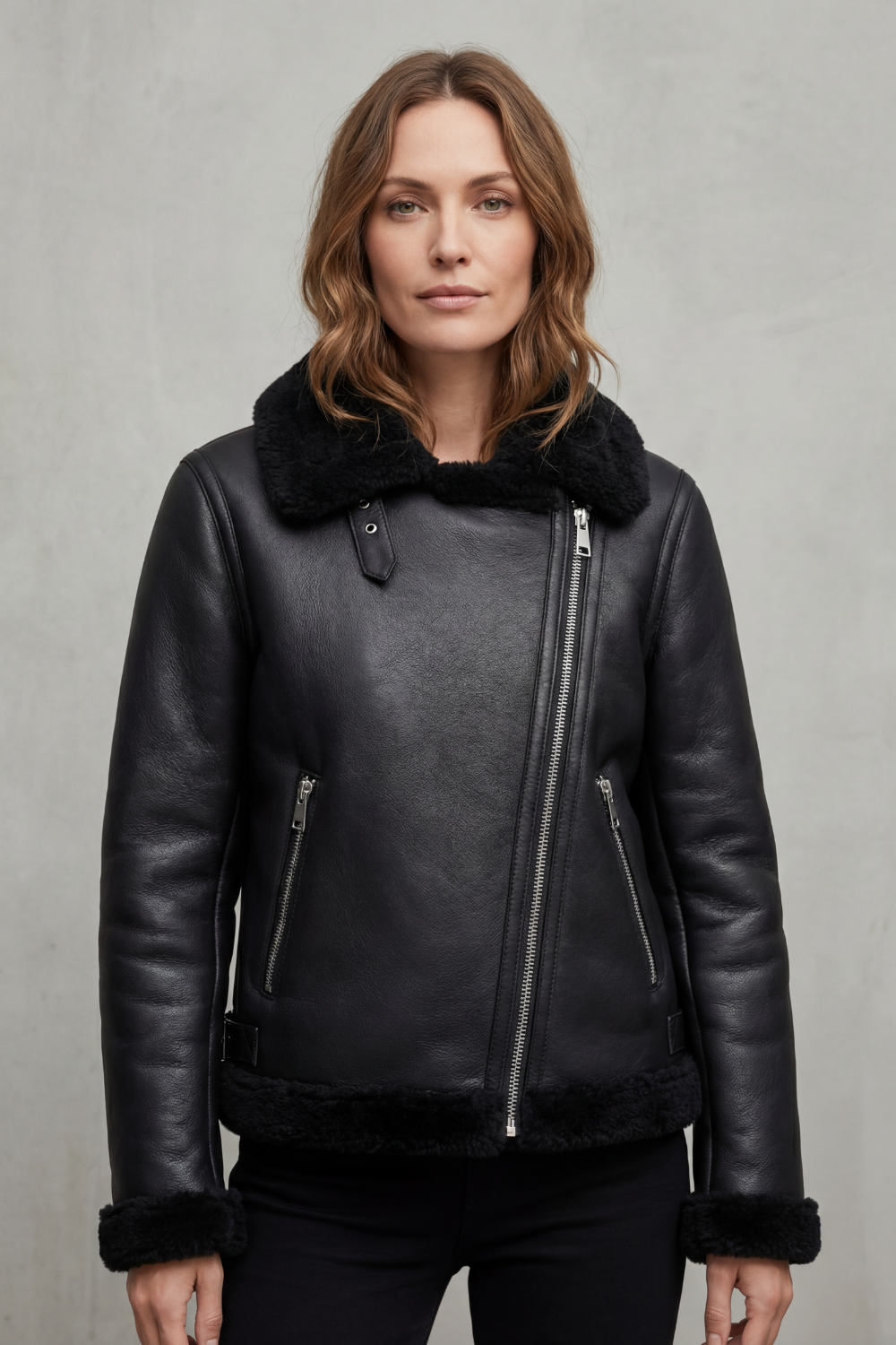 Noira – Cazadora biker asimétrica de borreguito – Victoria Studio