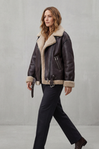 Roxane – Belted Shearling-Trim Aviator Coat – Victoria Studio