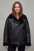 Roxane – Belted Shearling-Trim Aviator Coat – Victoria Studio