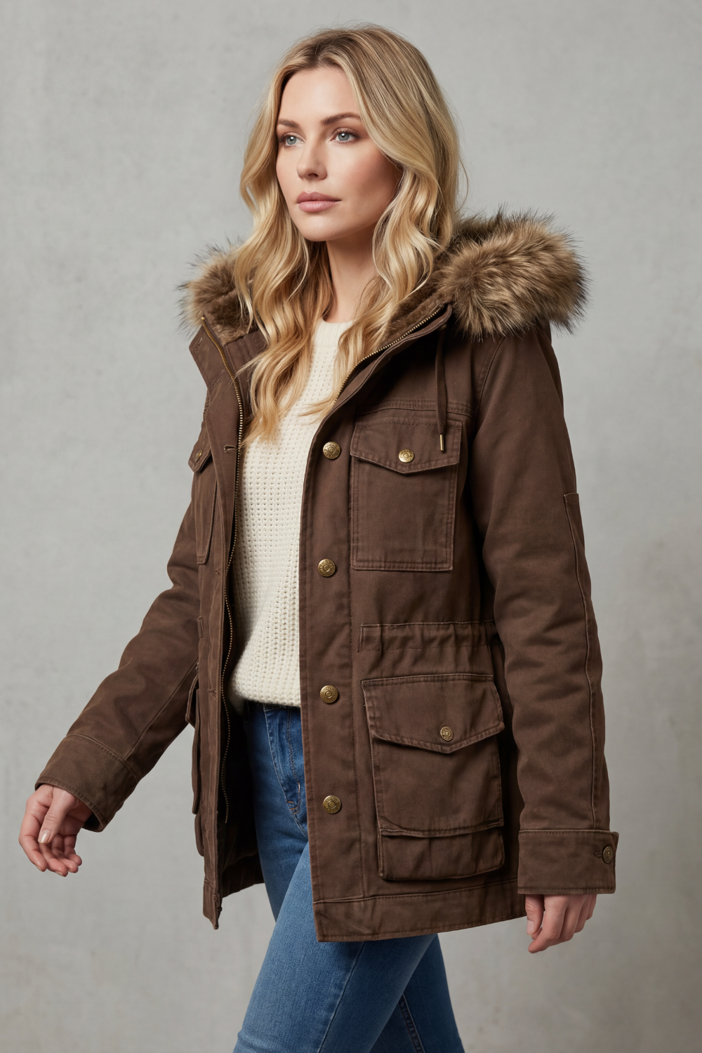 Violette – Parka con capucha ribeteada de pelo sintético – Victoria Studio
